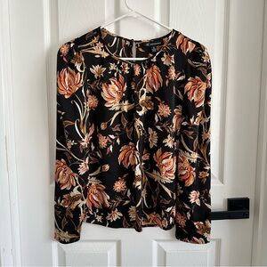 INC International Concepts Floral Black and Orange Women's Top